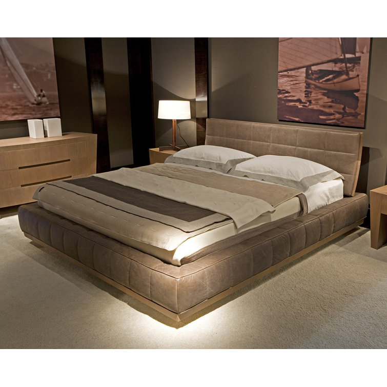 Annibale Colombo Milano Solid Wood Upholstered Low Profile Platform Bed